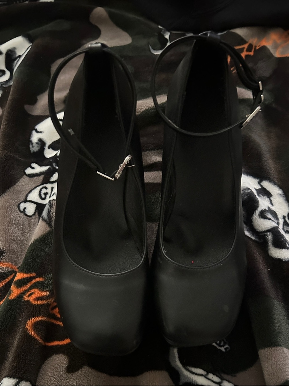 Women's Black Ankle-Strap Block Heel Pumps